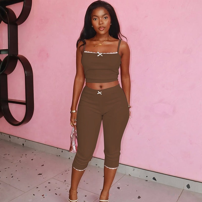 Haut à bretelles spaghetti en dentelle à la mode européenne et américaine, coupe ajustée