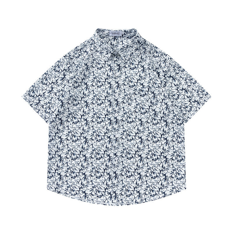 Retro Printed Shirt Short Sleeve Loose Design - Enfance-Heureuse