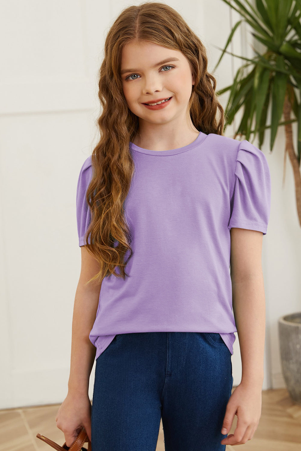 Round Neck Puff Sleeve T-Shirt - Enfance-Heureuse
