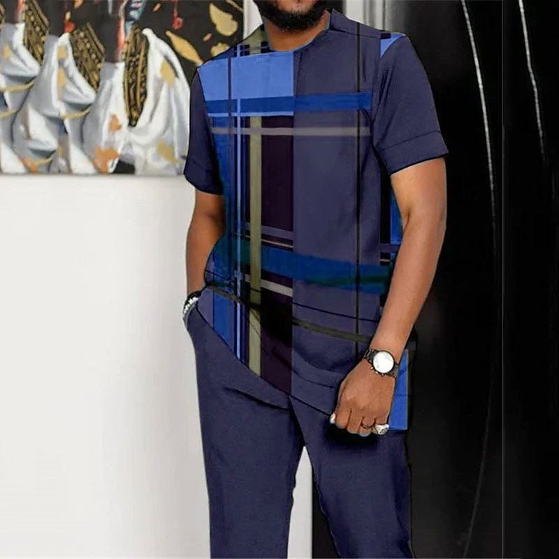 Men's Printed Color Block Pattern Sports Leisure Lining Suit - Enfance-Heureuse