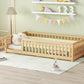 Twin Size Bed Floor Bed With Safety Guardrails And Door For Kids, Natural - Enfance-Heureuse
