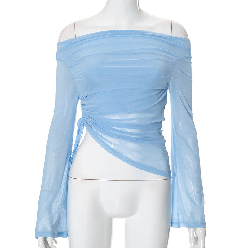 Women's Autumn Solid Color Long-sleeved Off-shoulder Top - Enfance-Heureuse