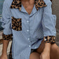 INS Leopard Striped Patchwork Shirt Fashion Casual Long-sleeved Button Lapel Top Women's Clothing - Enfance-Heureuse