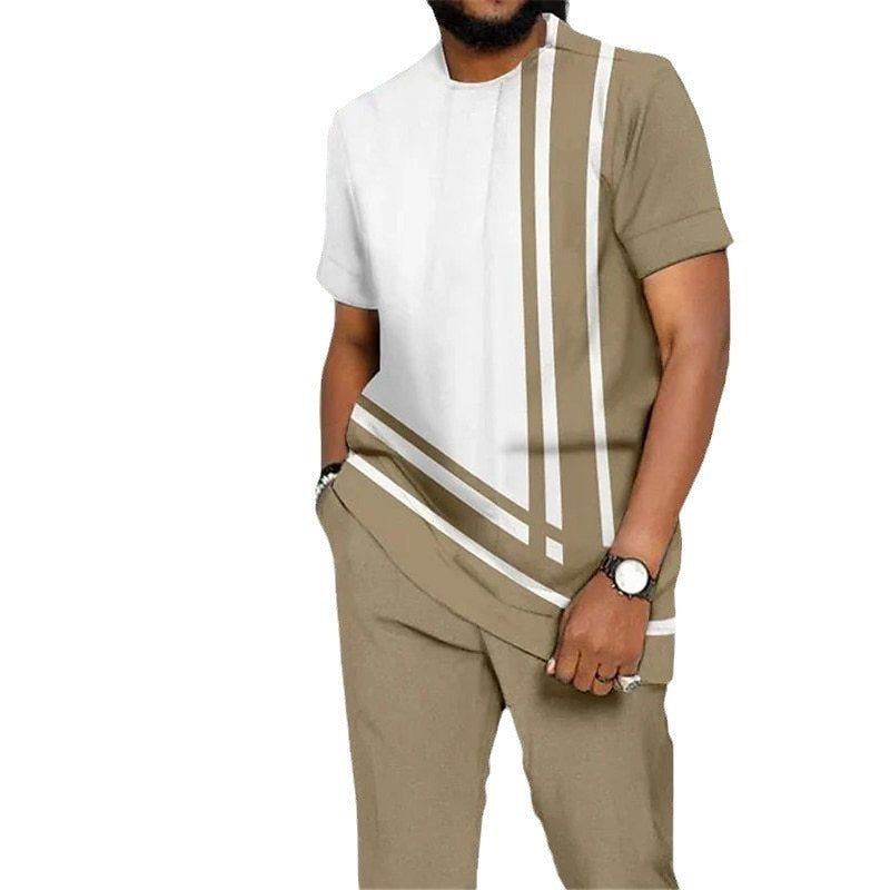 Men's Printed Color Block Pattern Sports Leisure Lining Suit - Enfance-Heureuse