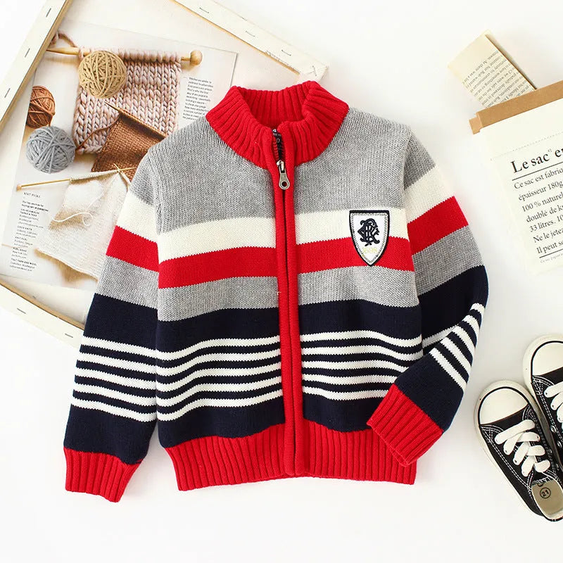 Fleece Sweater Cotton Jacket Children's Cardigan Knitwear Boys Pure Cotton - Enfance-Heureuse