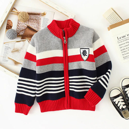 Fleece Sweater Cotton Jacket Children's Cardigan Knitwear Boys Pure Cotton - Enfance-Heureuse