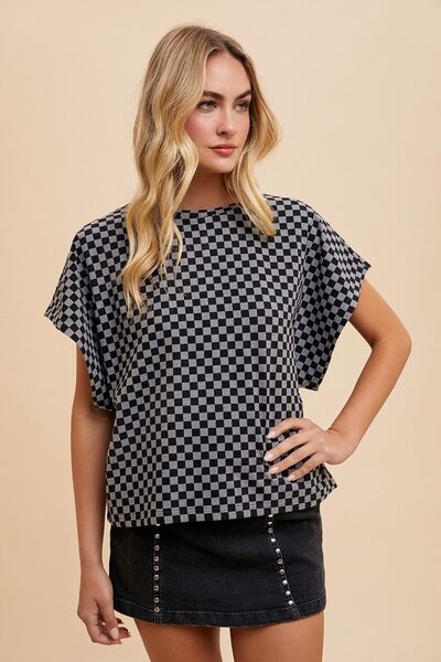 Annie Wear Checkered Round Neck Short Sleeve T-Shirt - Enfance-Heureuse