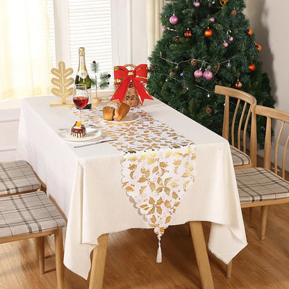 Christmas Snowflake Leaves Table Runner Table Decoration Decorations - Enfance-Heureuse