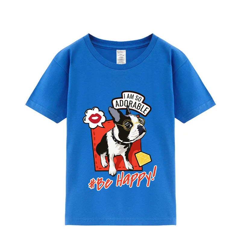 Summer Cute French Bulldog Print Half-sleeve Bottoming Shirt - Enfance-Heureuse