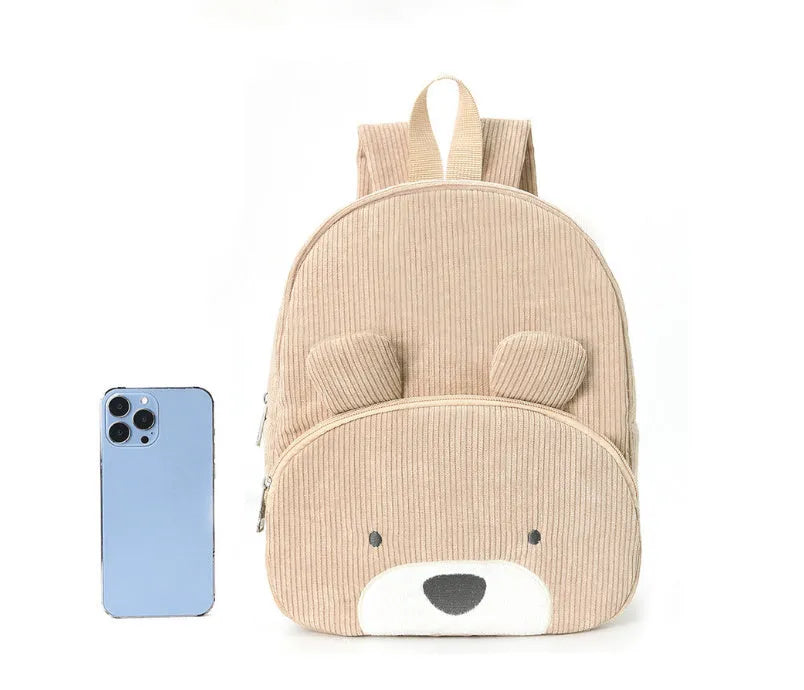 Embroidered Cute Bear Backpack Corduroy - Enfance-Heureuse