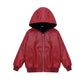 PU Leather Jacket Children's Wear Hooded Padded Coat - Enfance-Heureuse