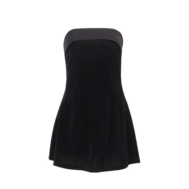 Ins Slim Tube-top Dress Fashion Zipper A-line Short Dresses Party Evening Clothing For Women - Enfance-Heureuse