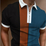 Men's Casual Short Sleeve Zip Print Polo Shirt - Enfance-Heureuse