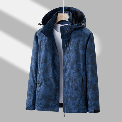 Printed Hooded Windbreaker Unisex Fashion Solid Color Zip-up Jacket Waterproof Windproof Outwear For Women Men Clothing - Enfance-Heureuse