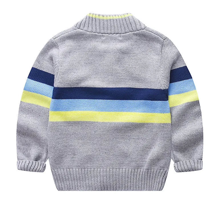 Round Neck Striped Color-block Zipper Sweater - Enfance-Heureuse