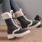Winter Lace-up Snow Boots For Women Mid-tube Fleece Shoes Warm Chunky Heels Plush Boot - Enfance-Heureuse