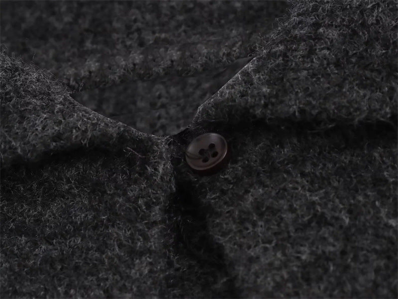 Simple Big Lapel Long Sleeve Pocket Pullover Sweater - Enfance-Heureuse