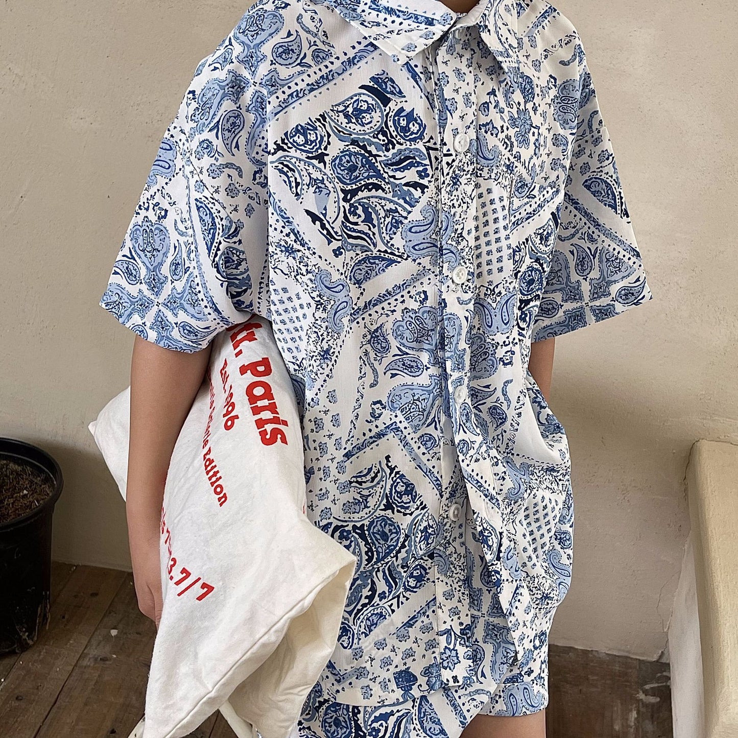 Printed Shirt Boys Vacation Style Chiffon Shirt Shorts Suit - Enfance-Heureuse