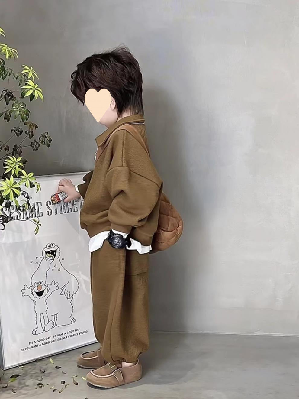 Boys' Simple Waffle Top Pants Suit - Enfance-Heureuse