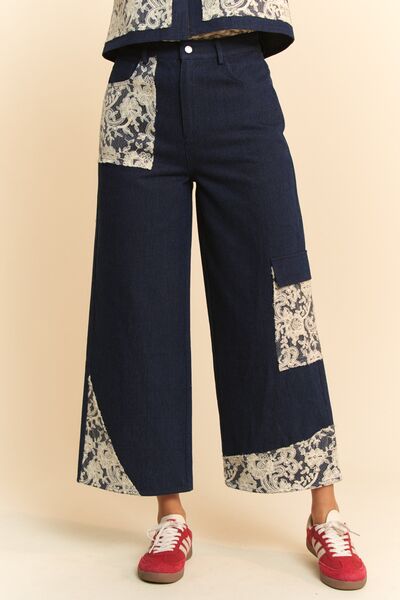 Davi & Dani Lace Applique Wide Leg Jeans - Enfance-Heureuse