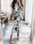 Long Sleeve V Neck Button Print Long Dress Women's - Enfance-Heureuse