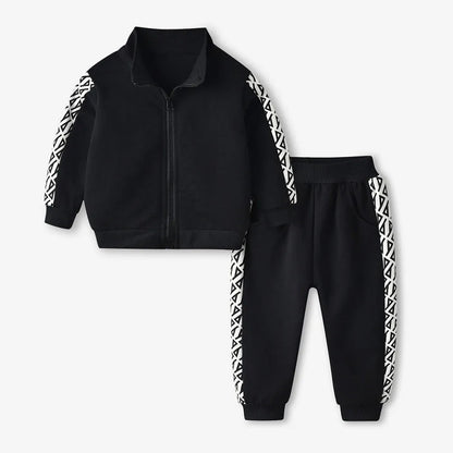 CUHK Enfants À Manches Longues Imprimé Fermeture Éclair Chemise Casual Pantalon De Sport Mis Noir Deux-Pièce Ensemble