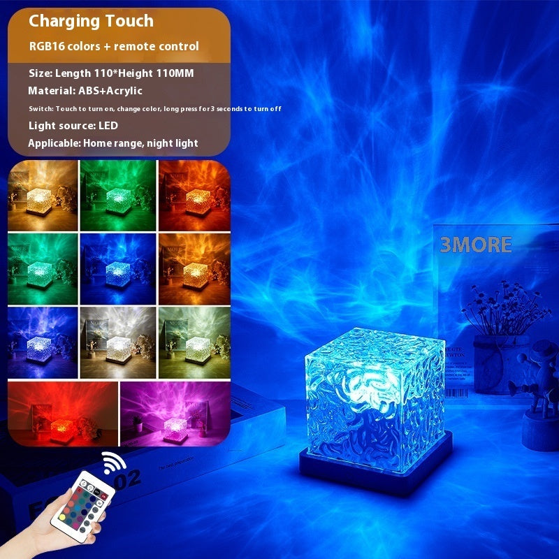 LED Water Ripple Ambient Night Light USB Rotating Projection Crystal Table Lamp RGB Dimmable Home Decoration 16 Color Gifts - Enfance-Heureuse