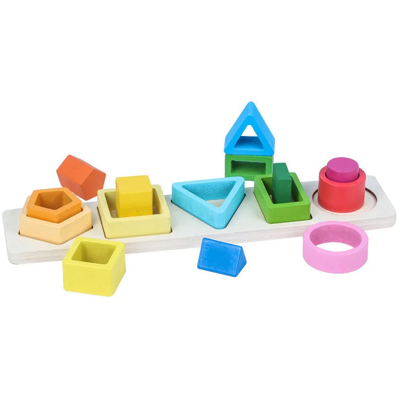 Geometric Shape Five Sets Of Column Building Blocks Early Education Intellectual Development Toys - Enfance-Heureuse