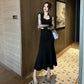 French Style Square Collar Long Dress For Women Hepburn Style Elegant Socialite Mesh Puff Sleeve Fishtail Dress - Enfance-Heureuse