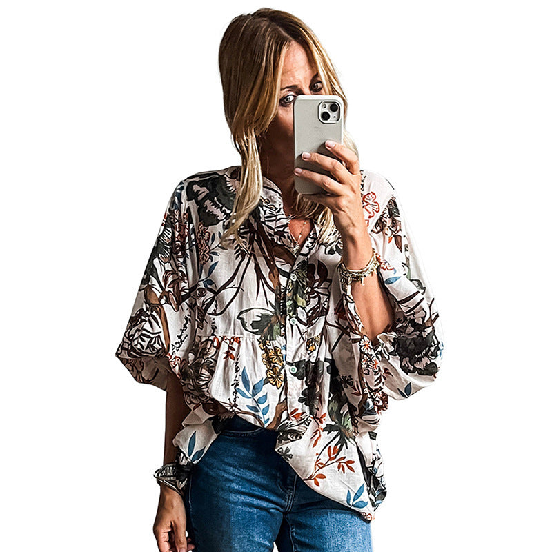 Chemise à imprimé floral pour femme