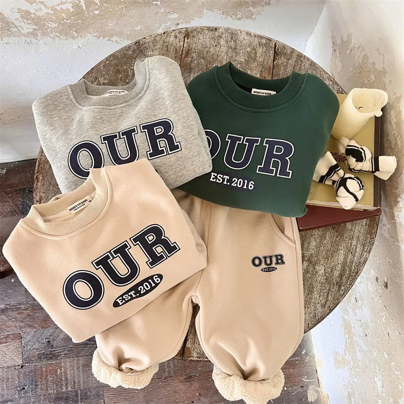 Autumn And Winter New Children's Foreign Style Hoodie Baby Pants Two-piece Set - Enfance-Heureuse