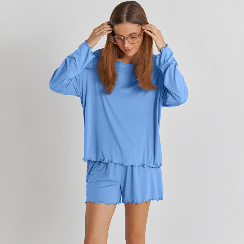 Modal Pajamas Long Sleeve Shorts Two-piece Set - Enfance-Heureuse