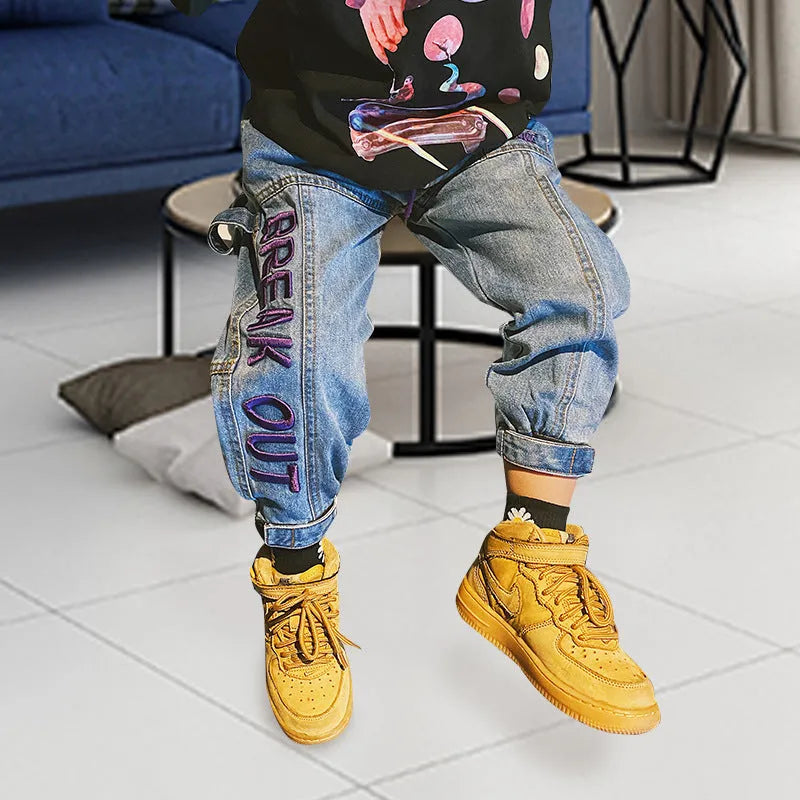 Children's Embroidered Trousers Plus Fleece Thick Pants - Enfance-Heureuse