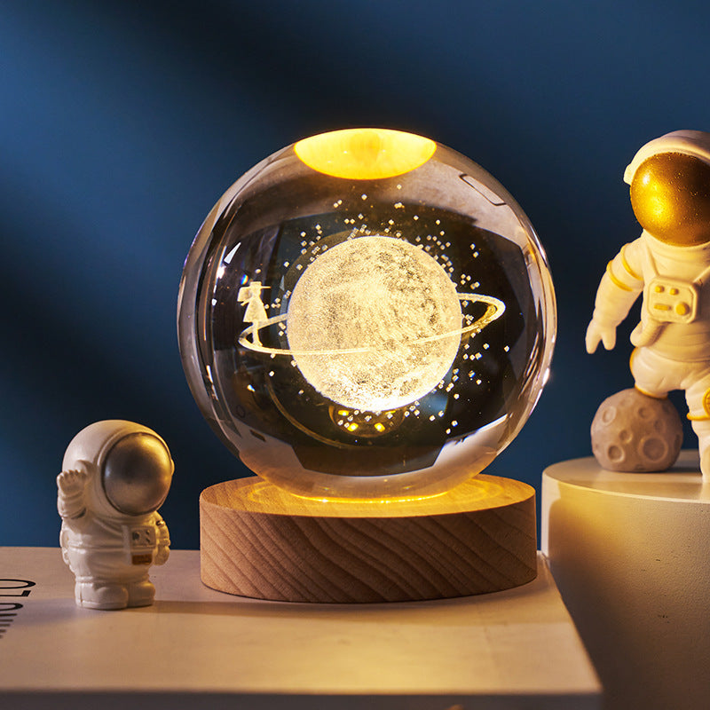 Luminous Starry Sky And Planets Moon Moon Crystal Ball Small Night Lamp Projection Ambience Light Creative Gift New Strange Gift - Enfance-Heureuse