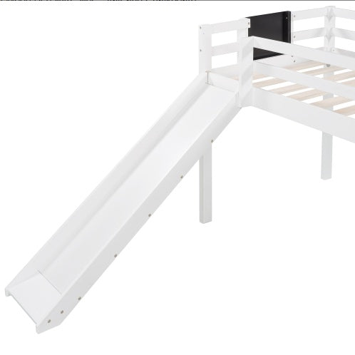Twin Size Loft Bed Wood Bed With Slide, Stair And Chalkboard,White - Enfance-Heureuse