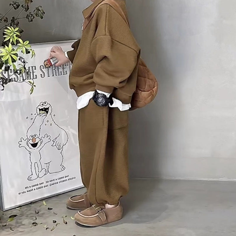 Boys' Simple Waffle Top Pants Suit - Enfance-Heureuse