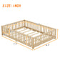 Full Size Bed Floor Bed With Safety Guardrails And Door For Kids, Natural - Enfance-Heureuse