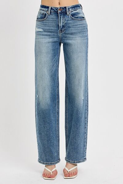 RISEN Full Size Distressed Wide Leg Jeans Plus Size - Enfance-Heureuse