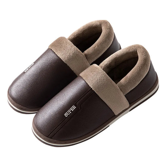 Leather Slippers Waterproof Thick Bottom Indoor Non-slip Warm Shoes - Enfance-Heureuse