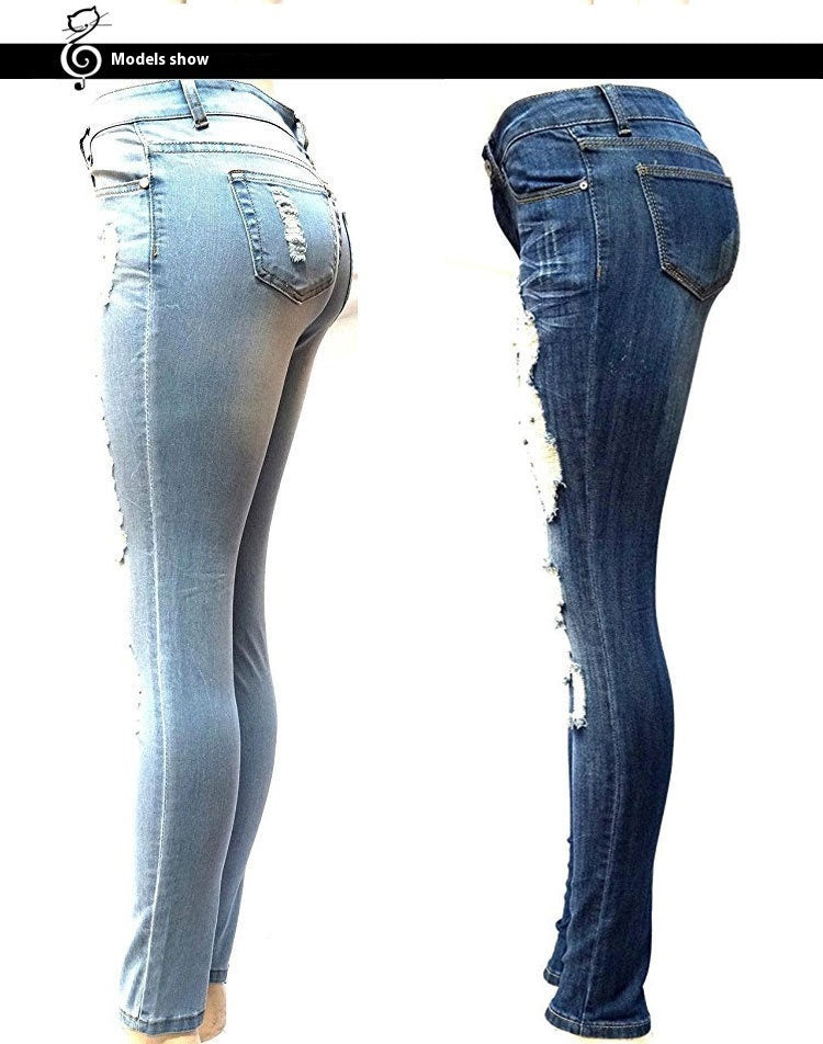 European And American Style Women Ripped Slimming Jeans - Enfance-Heureuse