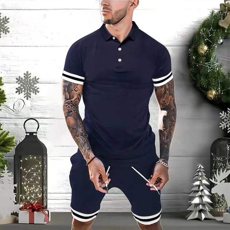 Mens Short Sets 2 Piece Outfits Polo Shirt Fashion Summer Tracksuits Casual Set Short Sleeve And Shorts Set For Men - Enfance-Heureuse