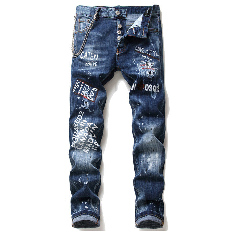men jeans famous D2 Men slim jeans pants mens denim trousers zipper blue hole Pencil Pants - Enfance-Heureuse
