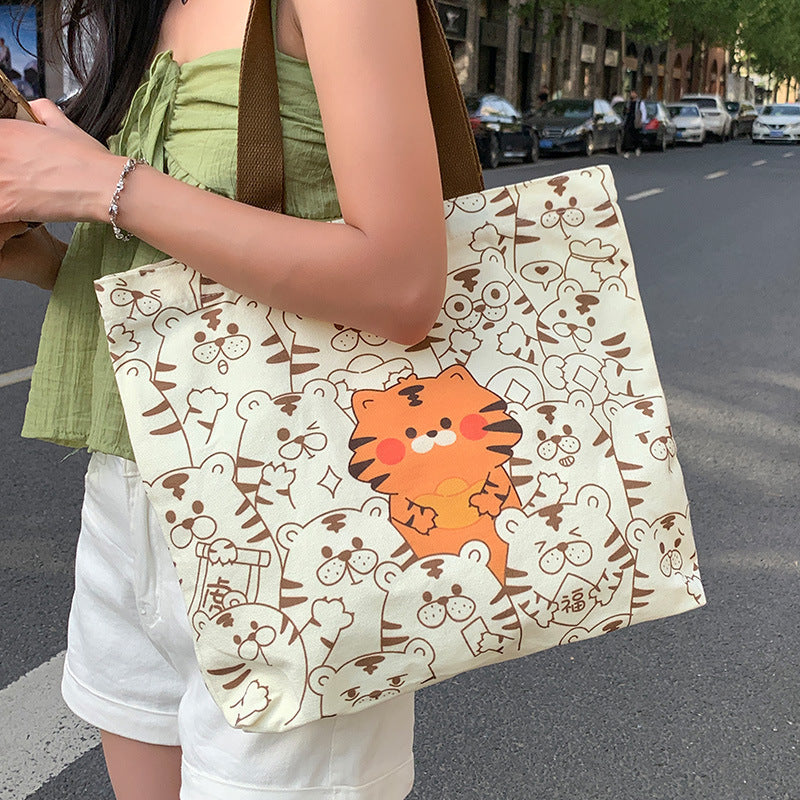 Cute Bear Printed Canvas Bag Women All-match Shoulder Bags Student Large Capacity Daily Handbags - Enfance-Heureuse