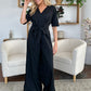 Double Take Full Size V-Neck Tied Side Slit Jumpsuit - Enfance-Heureuse