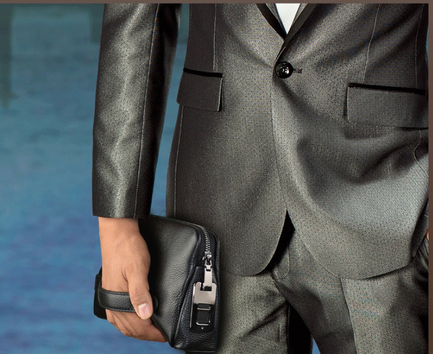 Mens Wallet Fingerprint Lock Bag First Layer Cowhide Business Handbag Men Fashion Fingerprint Men Bag - Enfance-Heureuse