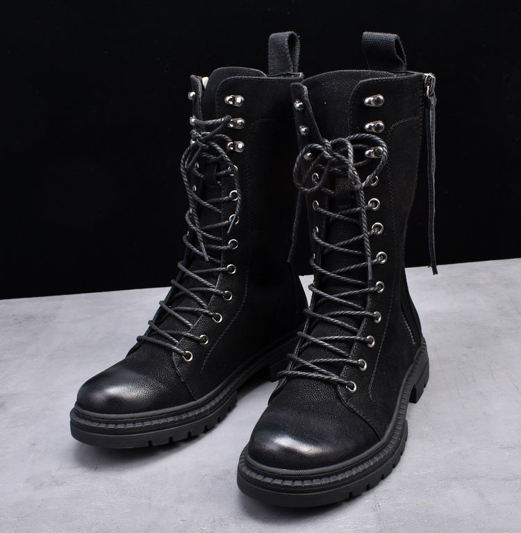 Martin Boots Round Toe Middle Tube Leather Boots Men's Cowboy Boot - Enfance-Heureuse