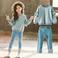 Girls' Lace Sleeve Jeans Two-Piece Set - Enfance-Heureuse
