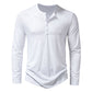Mens Clothing Long Sleeve T-shirt Fashion Button Henry Collar Tops - Enfance-Heureuse