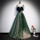 Banquet Sling Temperament Long Dress Dark Green Fantasy Mori - Enfance-Heureuse
