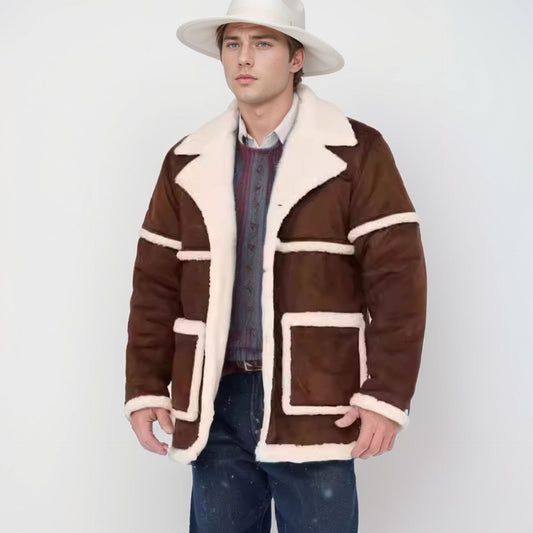 Gold Men's Fleece Jacket Coat Thickened British Style Lapel Fur - Enfance-Heureuse